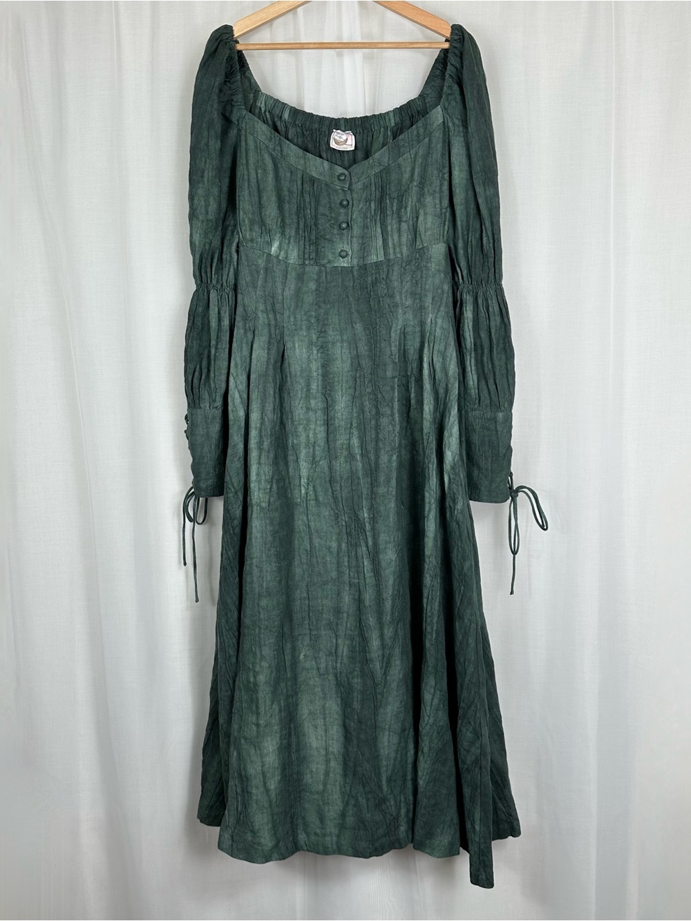 Linennaive Phoenix 24 Regency Lace Up Linen Maxi Dress XL* Renaissance Green